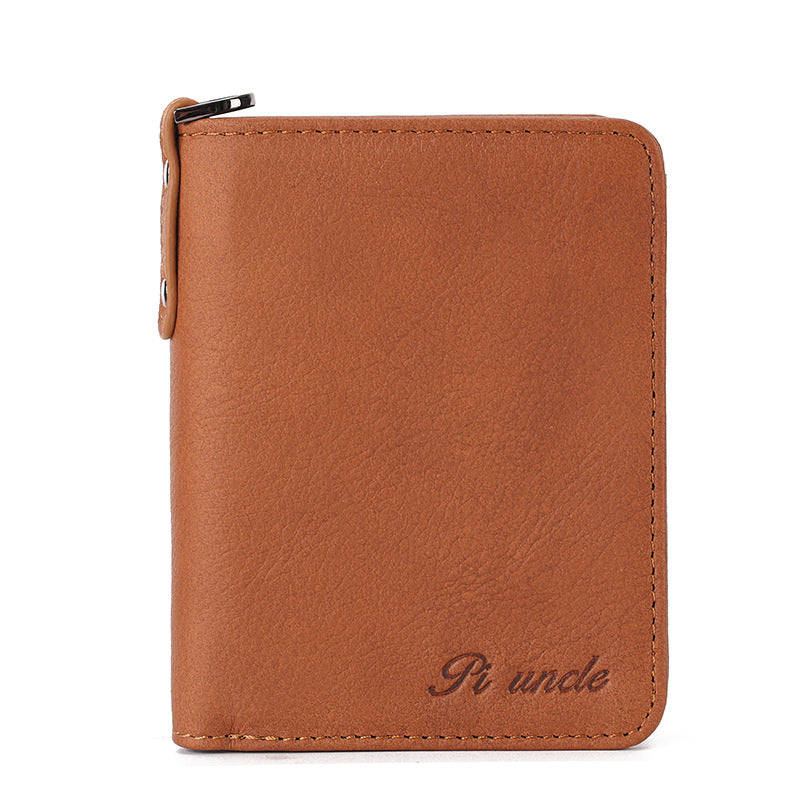Men's Rfid Bifold Genuine Leather Wallet Zipper Purse