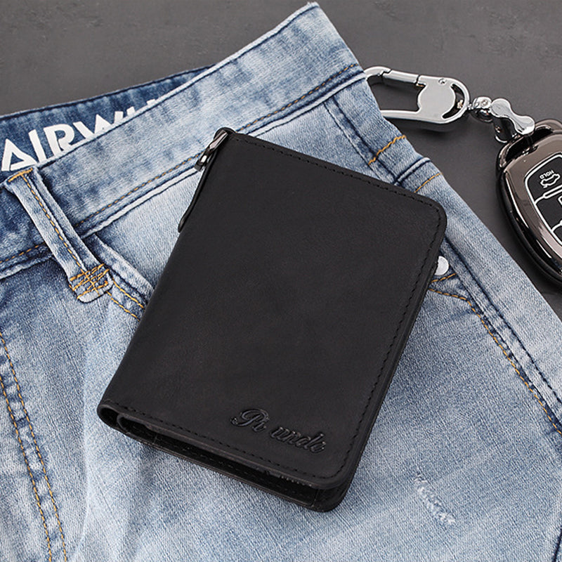 Men's Rfid Bifold Genuine Leather Wallet Zipper Purse