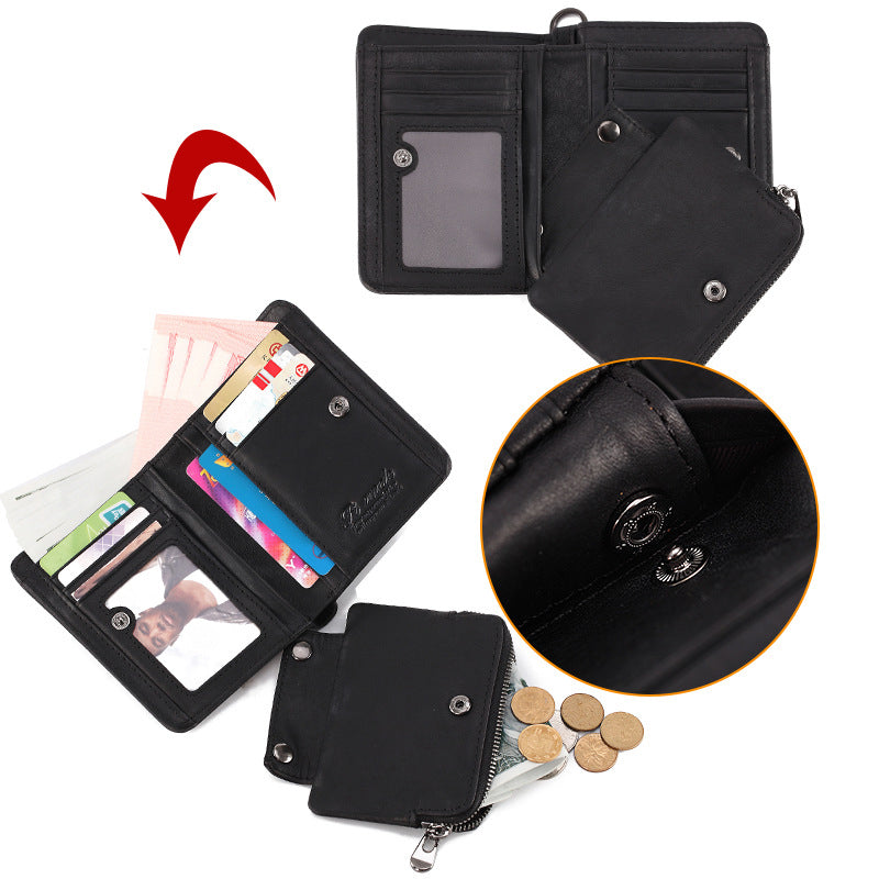 Men's Rfid Bifold Genuine Leather Wallet Zipper Purse