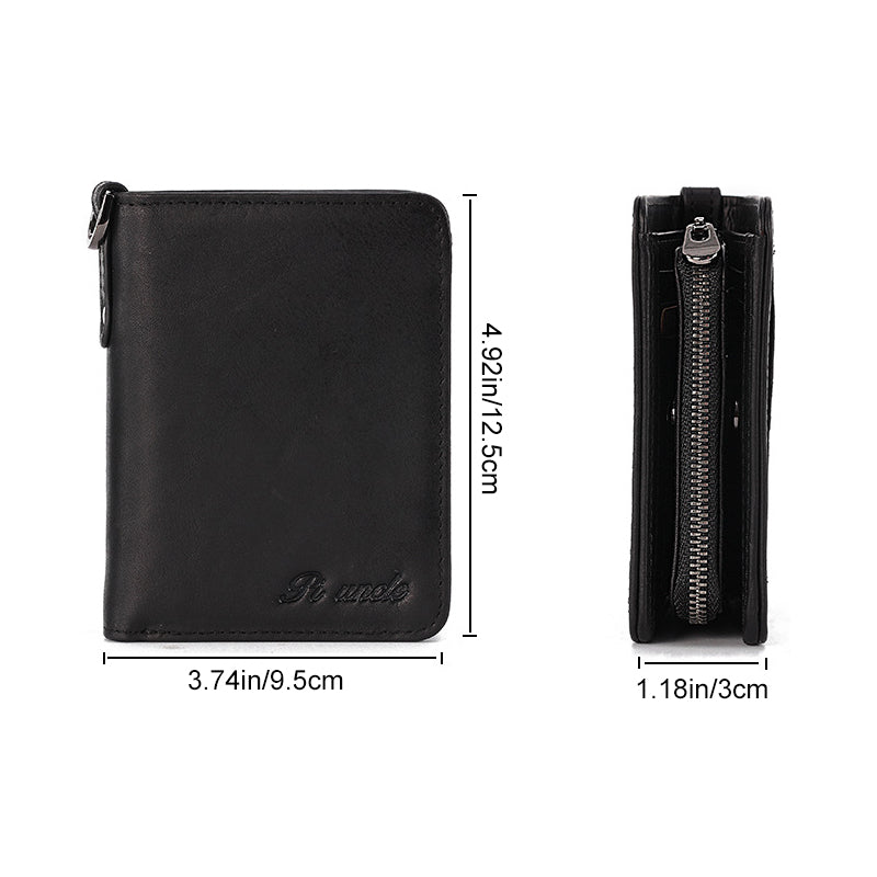 Men's Rfid Bifold Genuine Leather Wallet Zipper Purse