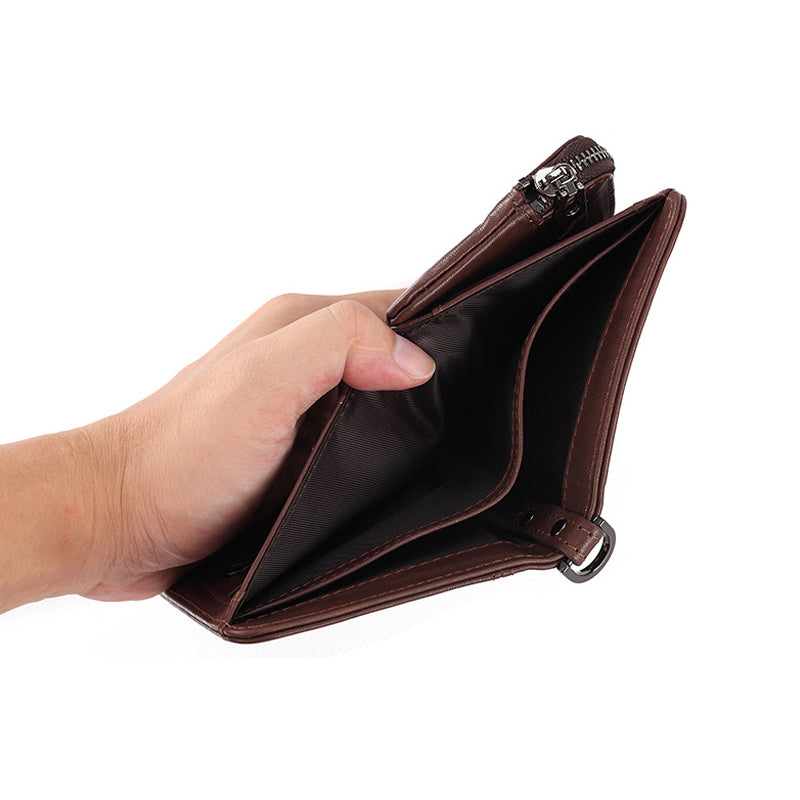 Men's Rfid Bifold Genuine Leather Wallet Zipper Purse