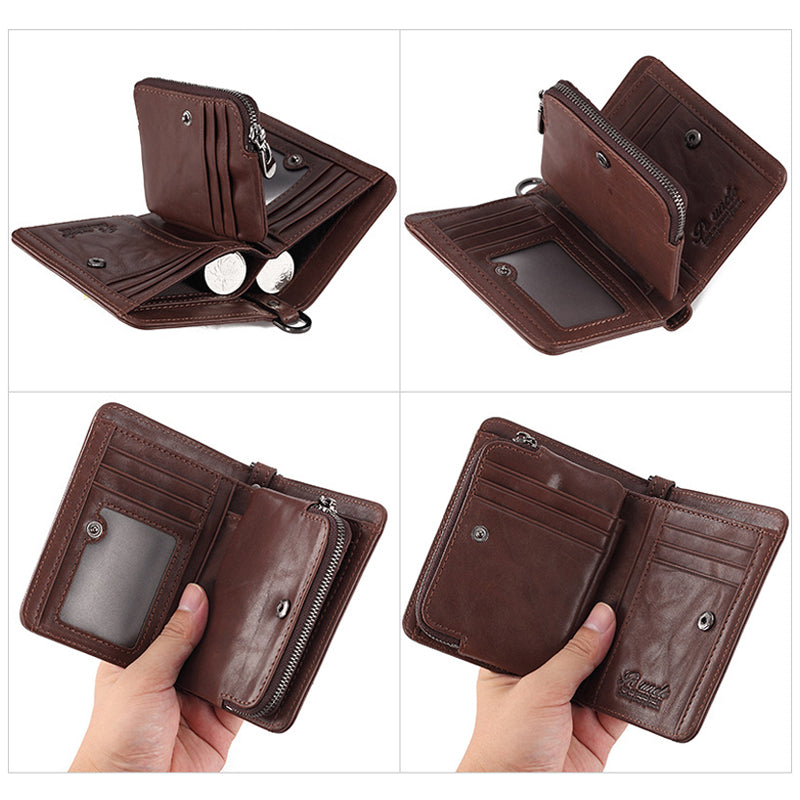 Men's Rfid Bifold Genuine Leather Wallet Zipper Purse
