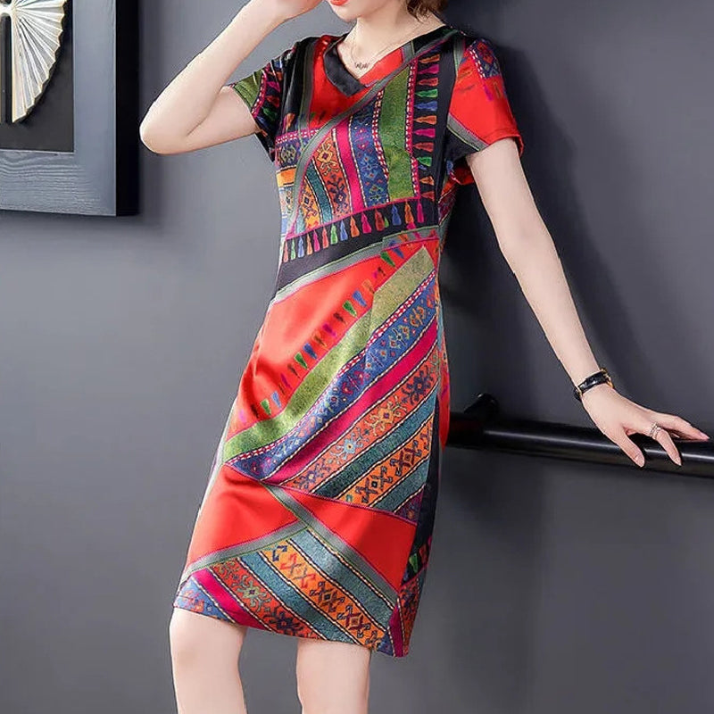 Mid-long Elegant Slimming Short Sleeve Stylish Dress