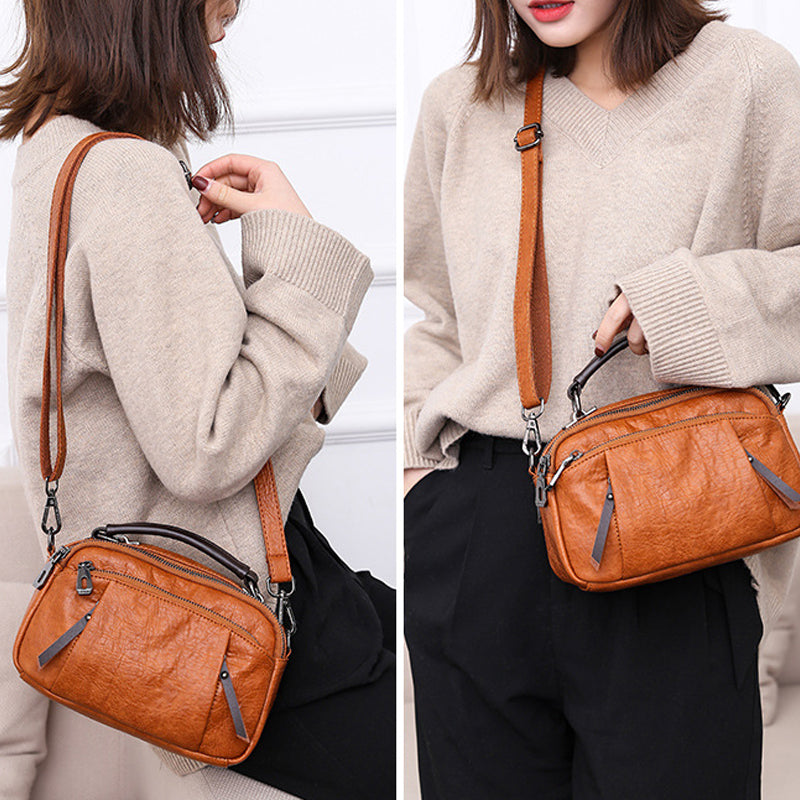 Multi Pockets Soft Leather Crossbody Shoulder Bag