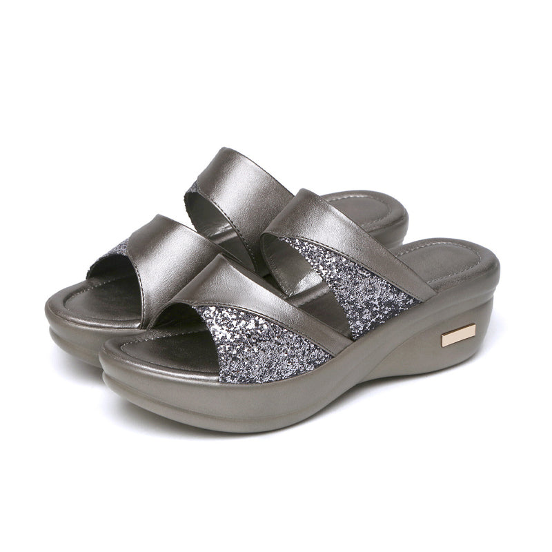 New Summer Glitter PU Wedge Platform Comfortable Sandals