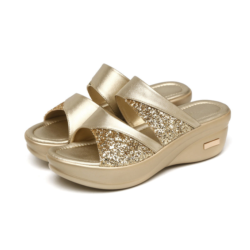 New Summer Glitter PU Wedge Platform Comfortable Sandals