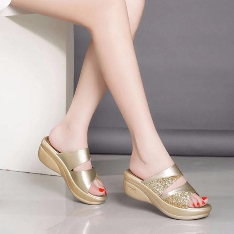 New Summer Glitter PU Wedge Platform Comfortable Sandals