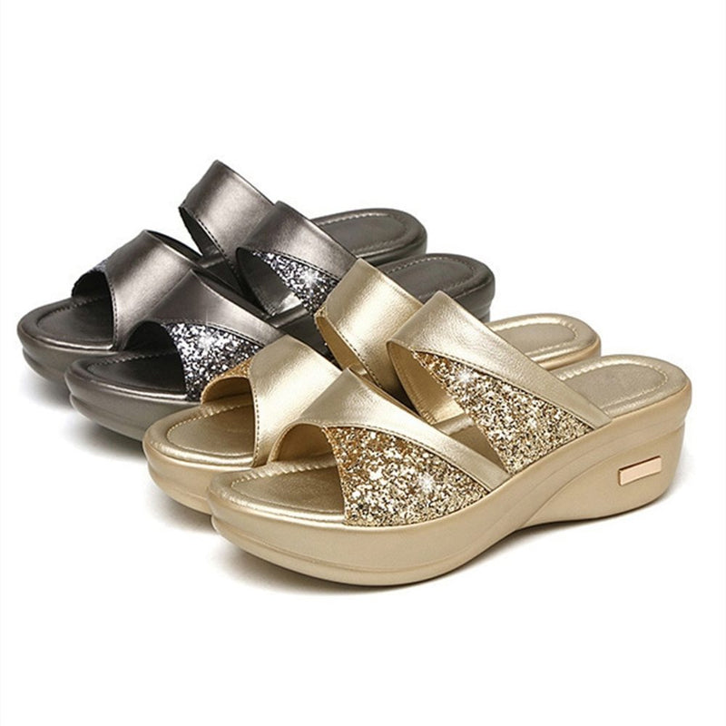 New Summer Glitter PU Wedge Platform Comfortable Sandals