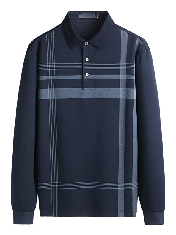 Men's Embroidered Lapel Pocket Long Sleeve Polo Shirt