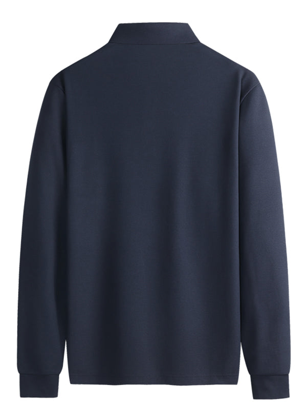 Men's Embroidered Lapel Pocket Long Sleeve Polo Shirt