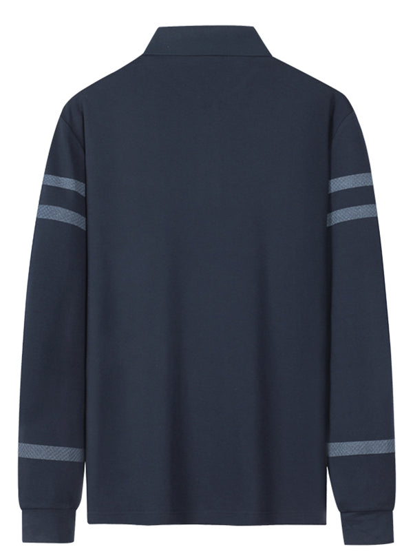 Men's Embroidered Lapel Pocket Long Sleeve Polo Shirt