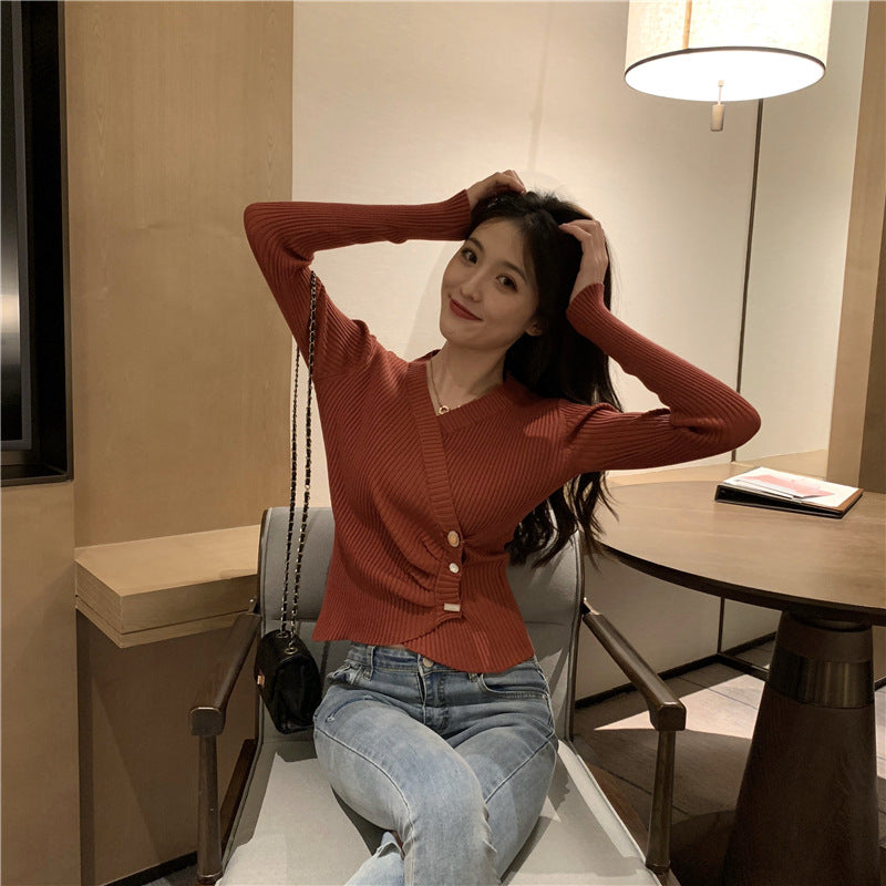 V-neck Pleated Sweater