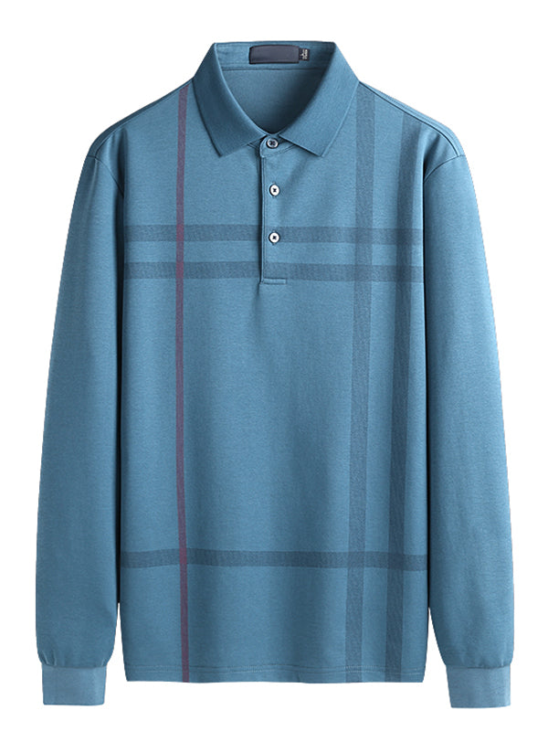 Men's Embroidered Lapel Pocket Long Sleeve Polo Shirt