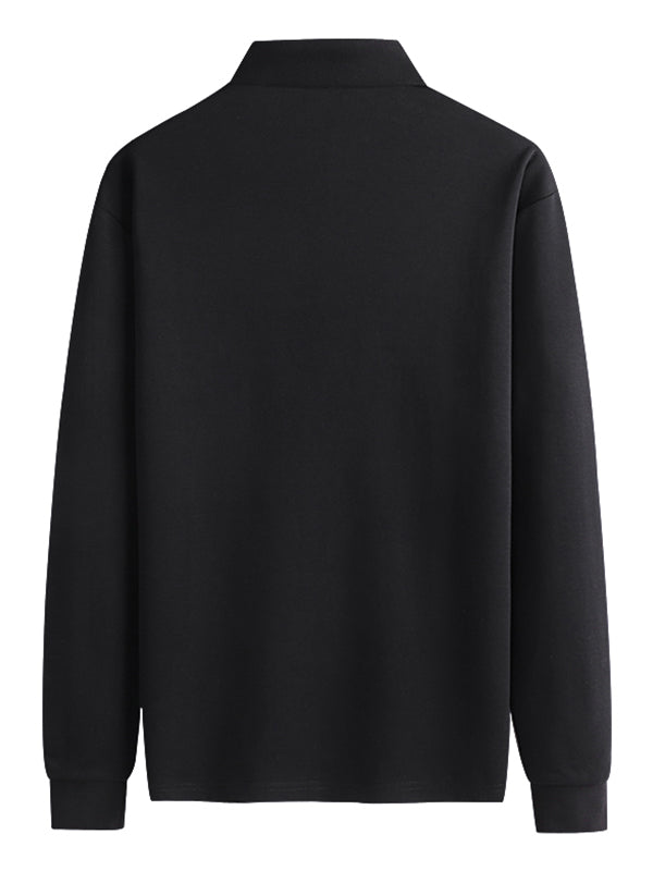 Men's Embroidered Lapel Pocket Long Sleeve Polo Shirt