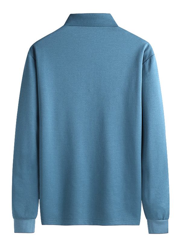 Men's Embroidered Lapel Pocket Long Sleeve Polo Shirt