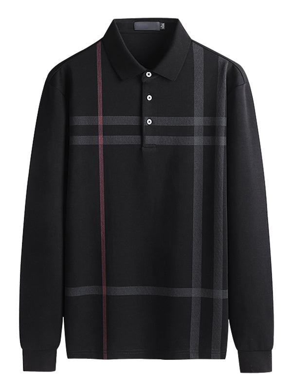 Men's Embroidered Lapel Pocket Long Sleeve Polo Shirt