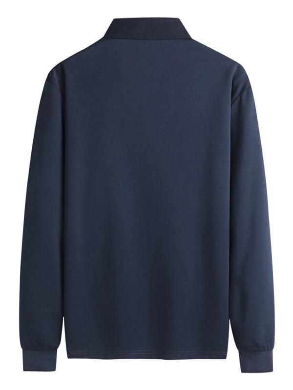 Men's Embroidered Lapel Pocket Long Sleeve Polo Shirt