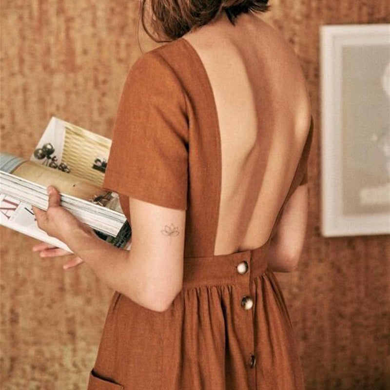 Open Back Button-up Dress