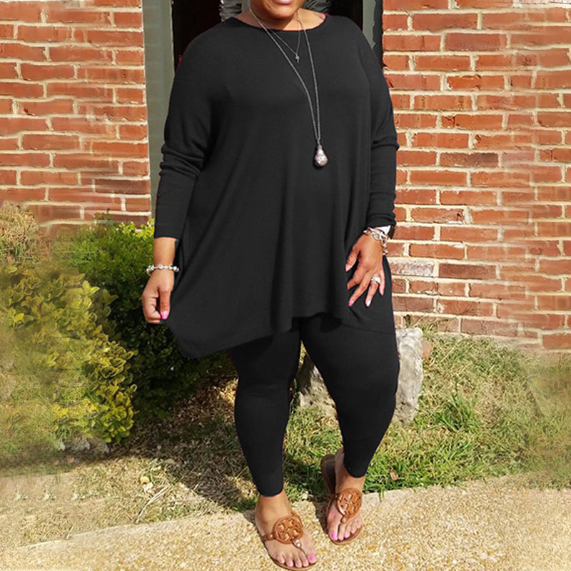 Plus Size Ruffled Hem Solid Color Top & Shorts