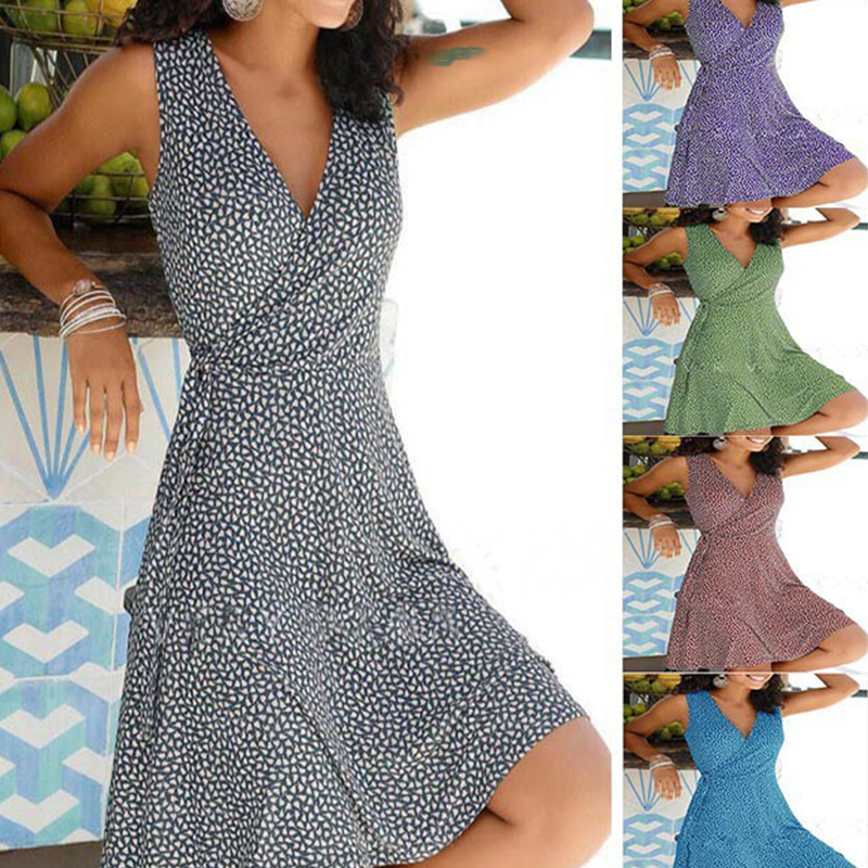 Print Sleeveless A-line Knee Length Vacation Dresses