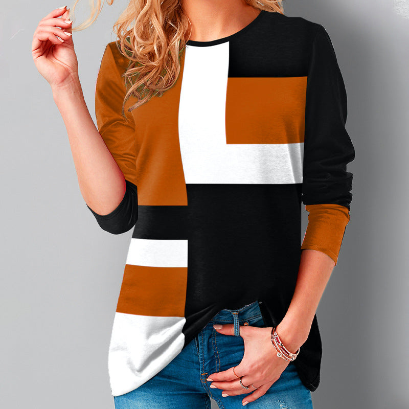 Printed Round Neck Long Sleeve Top