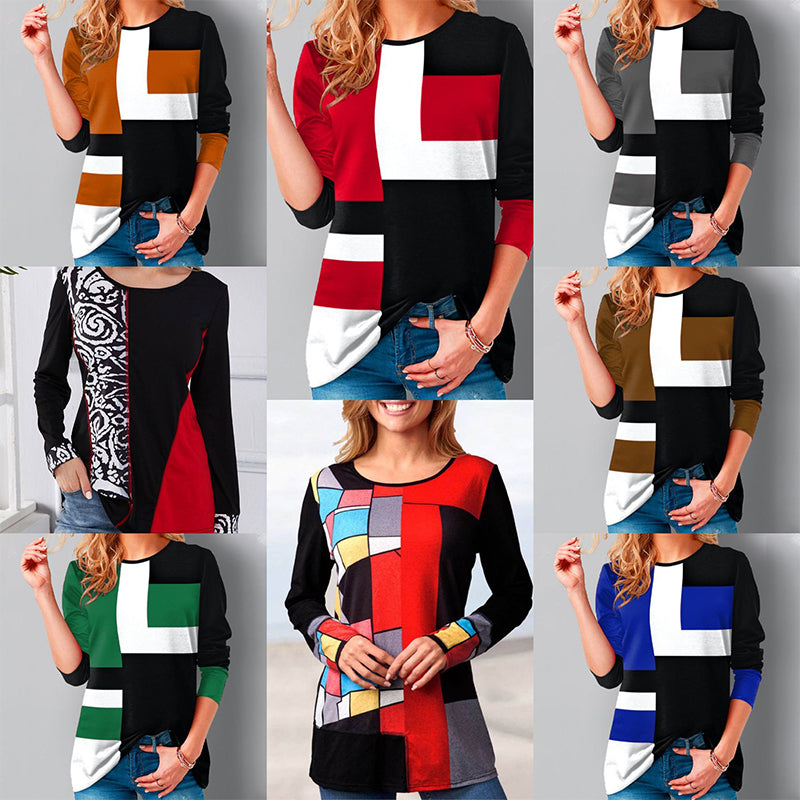Printed Round Neck Long Sleeve Top