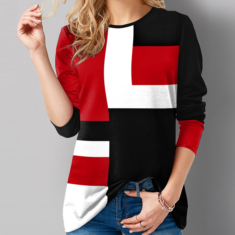 Printed Round Neck Long Sleeve Top