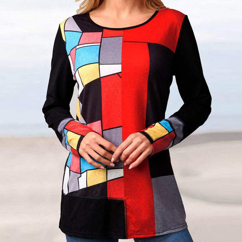 Printed Round Neck Long Sleeve Top