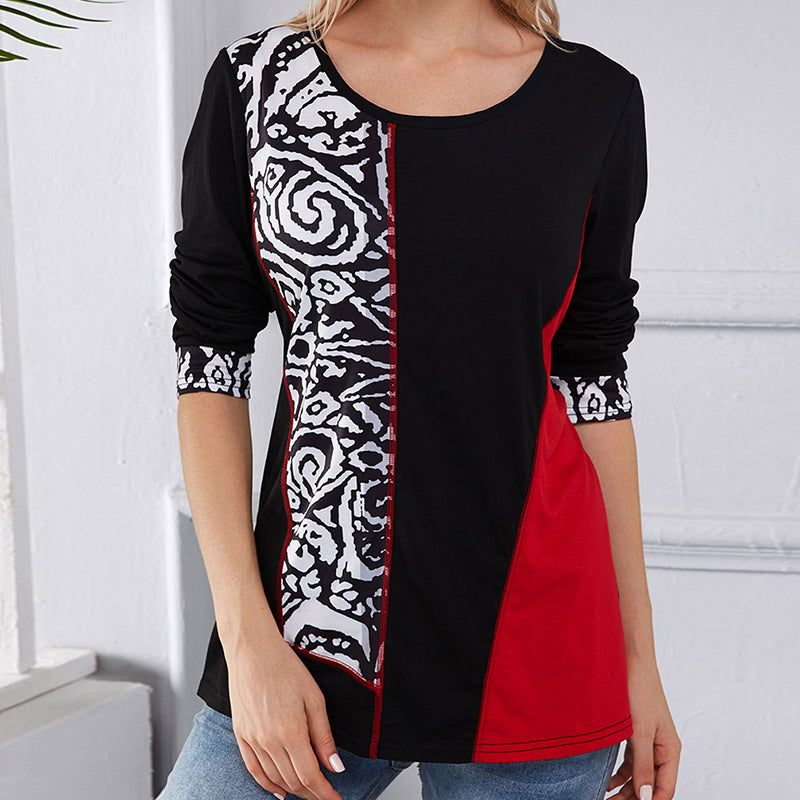 Printed Round Neck Long Sleeve Top