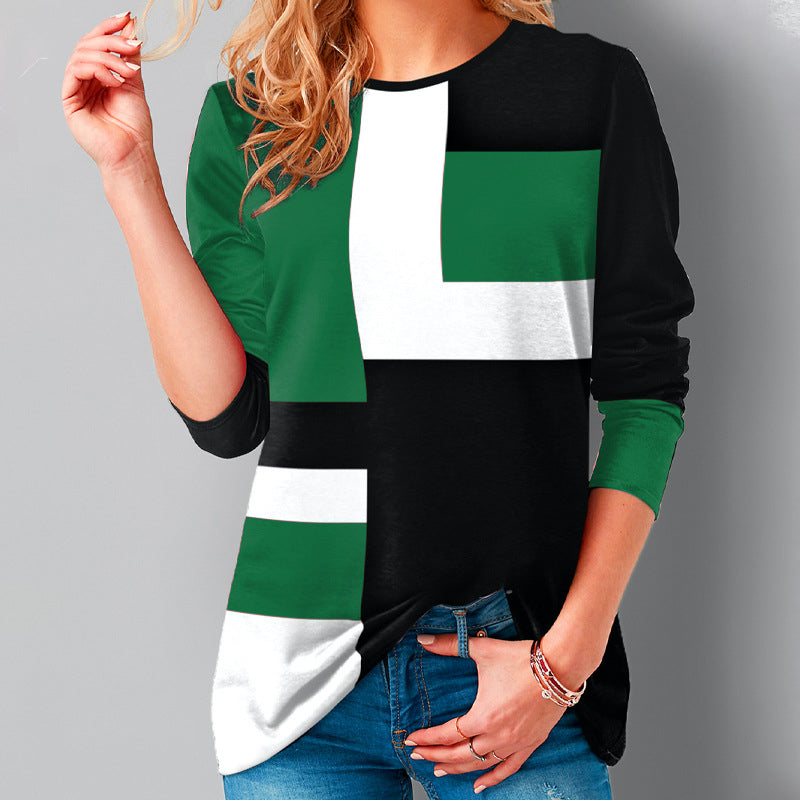 Printed Round Neck Long Sleeve Top