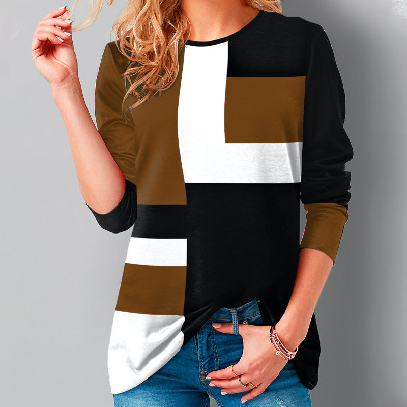 Printed Round Neck Long Sleeve Top