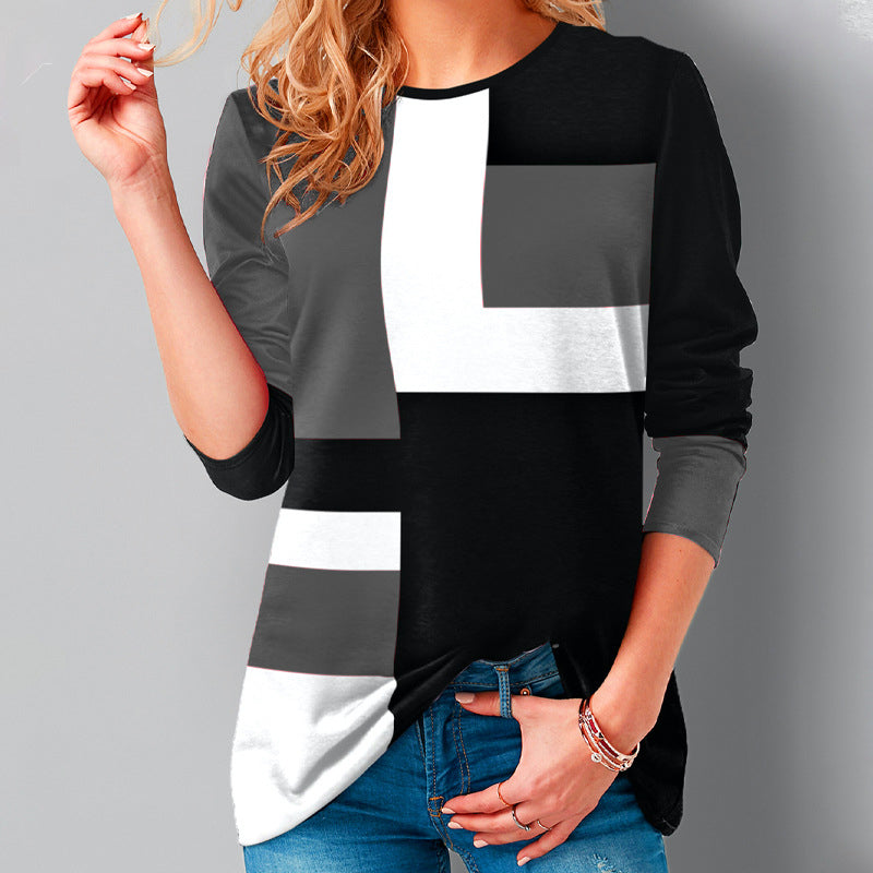 Printed Round Neck Long Sleeve Top