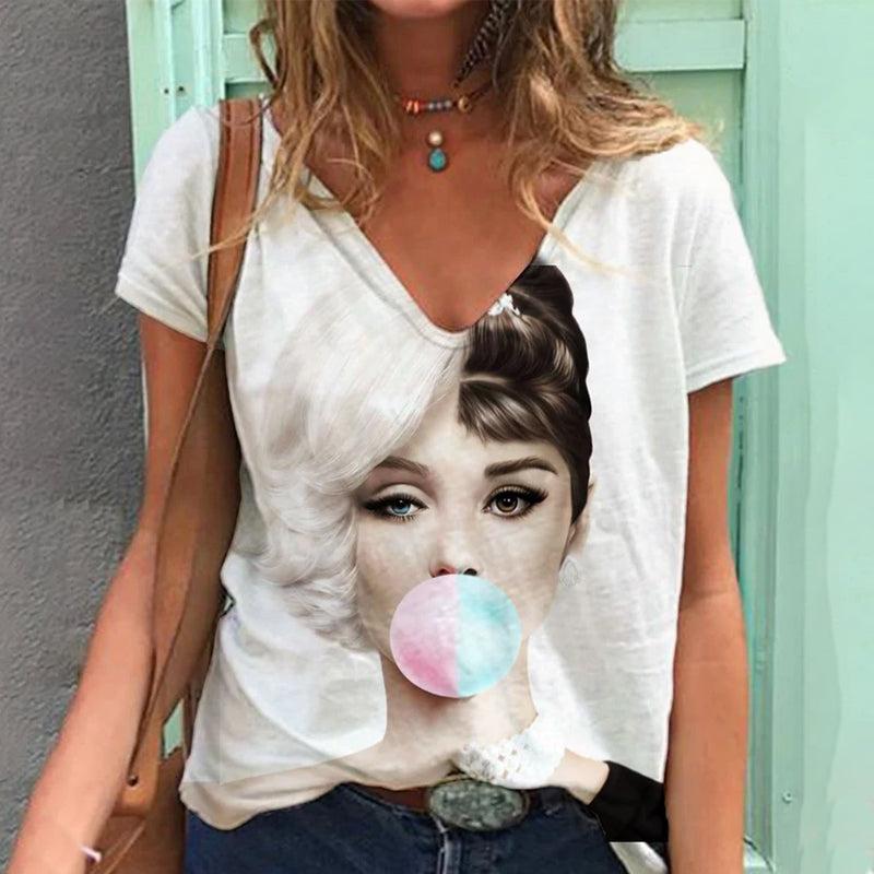 Printed V-Neck T-Shirt