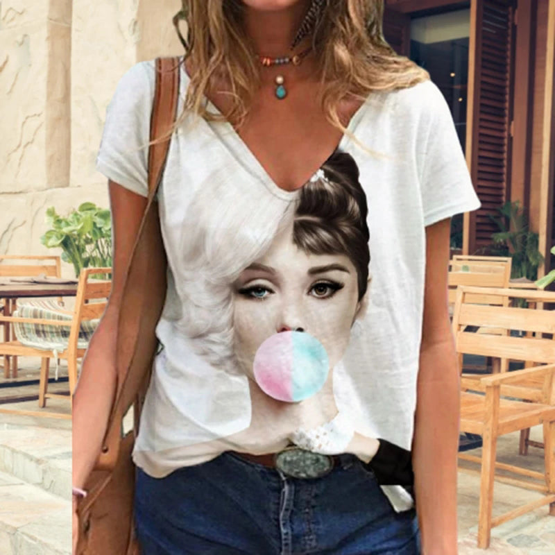 Printed V-Neck T-Shirt