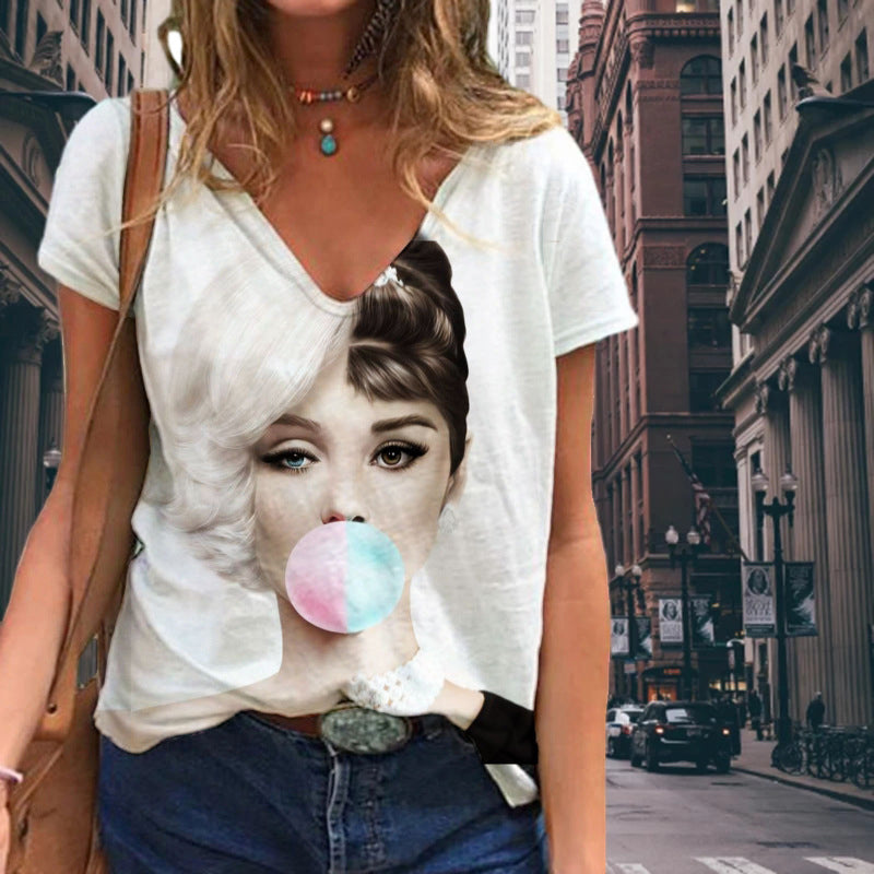 Printed V-Neck T-Shirt