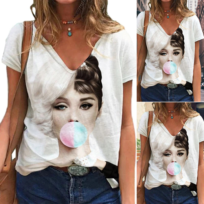 Printed V-Neck T-Shirt