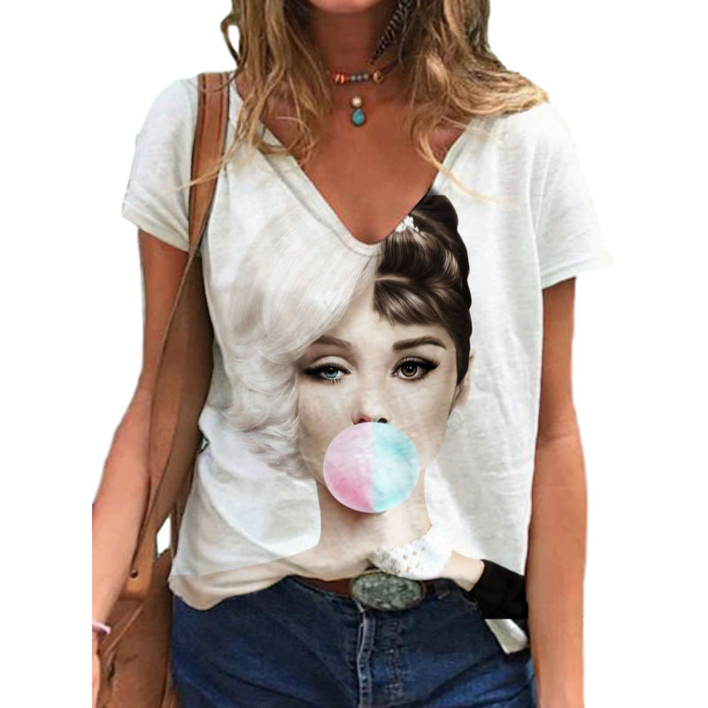 Printed V-Neck T-Shirt