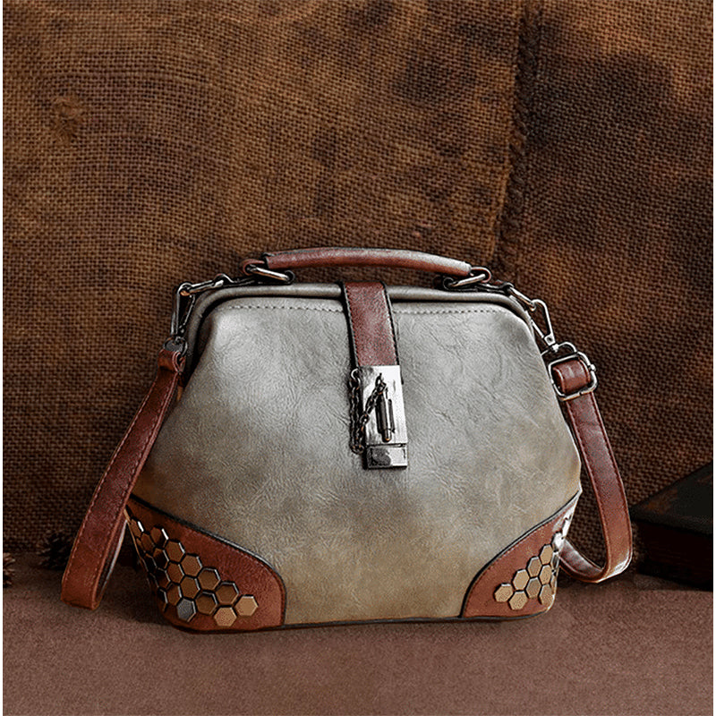 Retro Vintage Honeycomb Rivets Doctor Style Crossbody Handbag