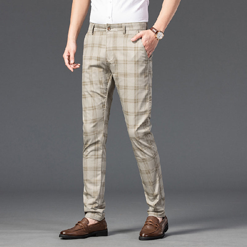 Men casual plaid straight Pants