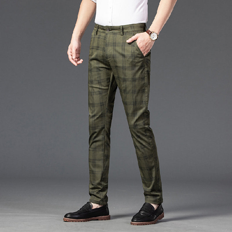 Men casual plaid straight Pants