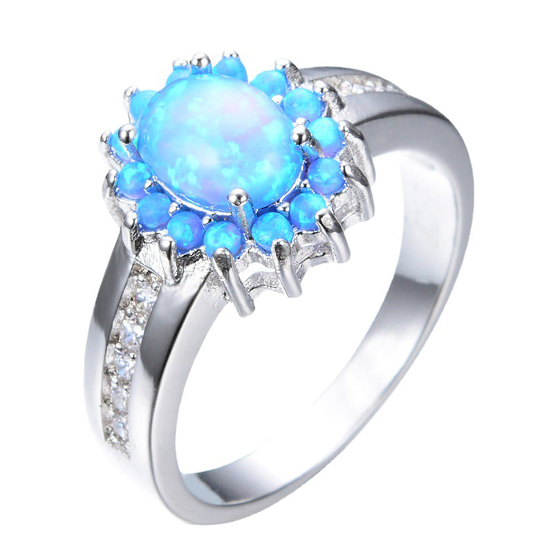 White Fire Opal Australian Flower Ring