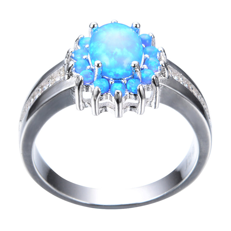 White Fire Opal Australian Flower Ring