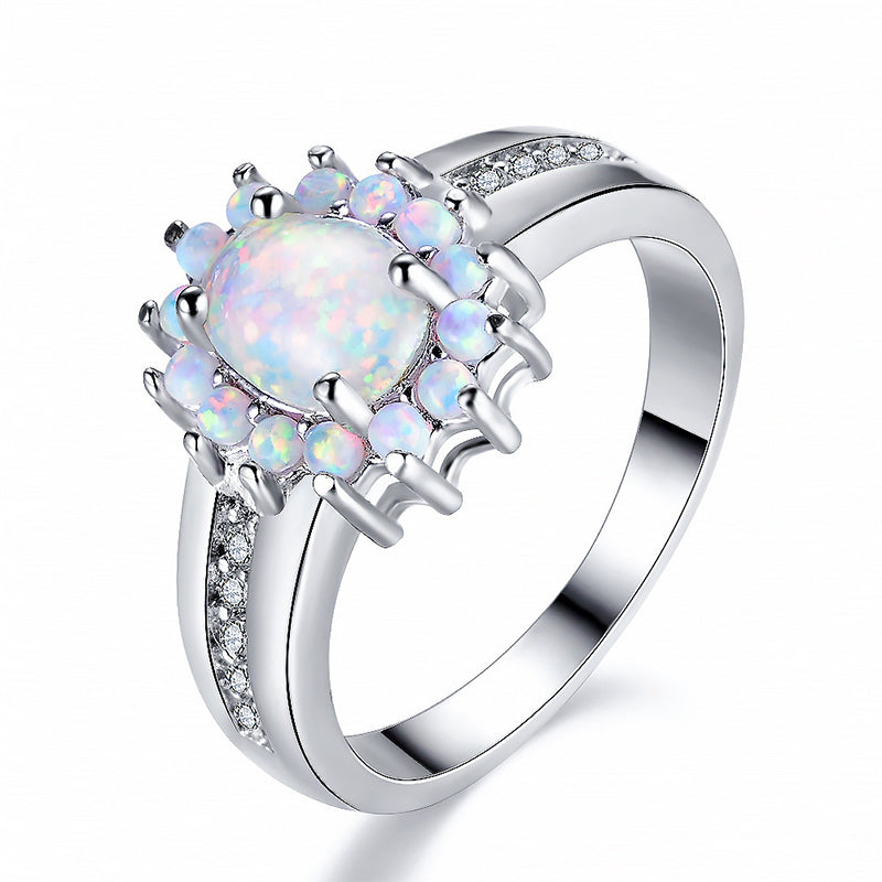 White Fire Opal Australian Flower Ring