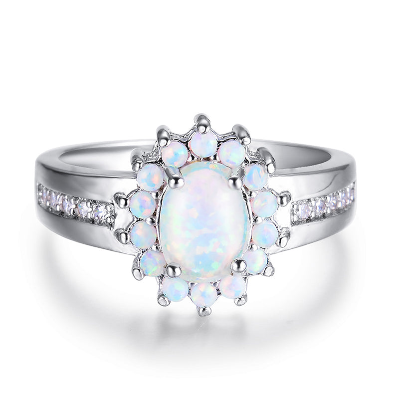 White Fire Opal Australian Flower Ring