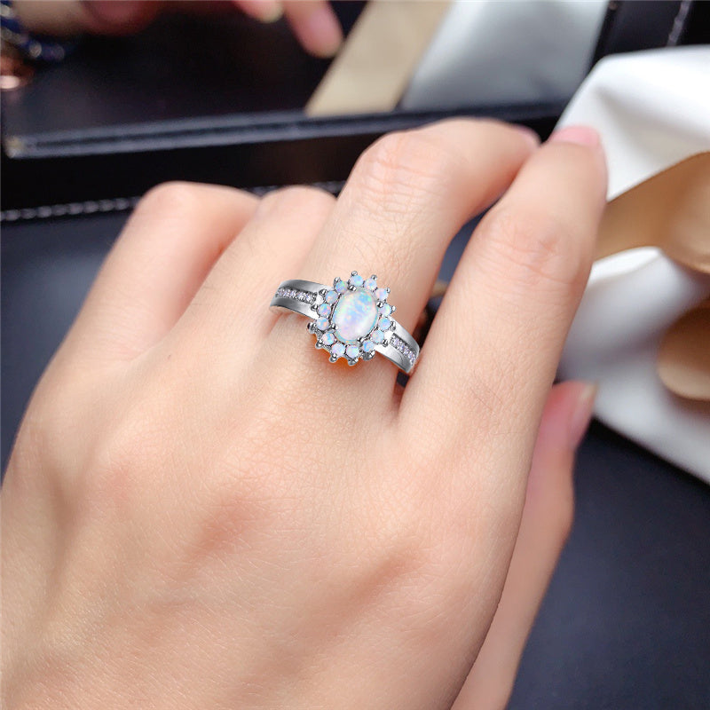 White Fire Opal Australian Flower Ring