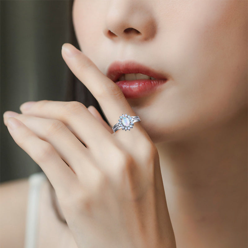 White Fire Opal Australian Flower Ring