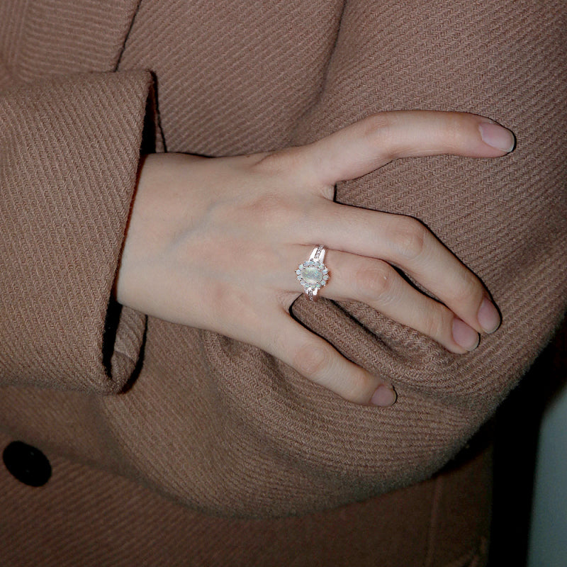 White Fire Opal Australian Flower Ring