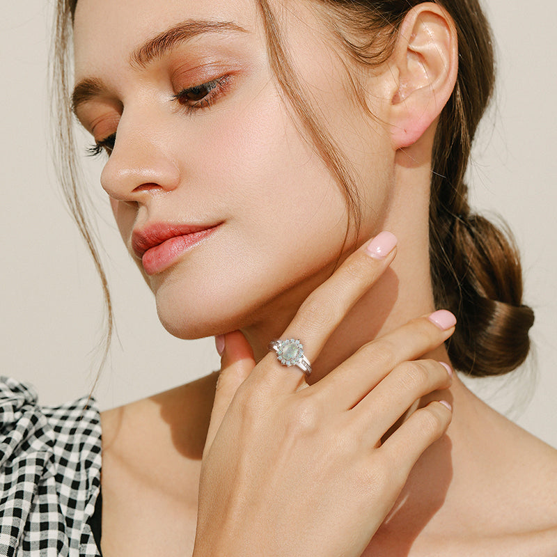 White Fire Opal Australian Flower Ring