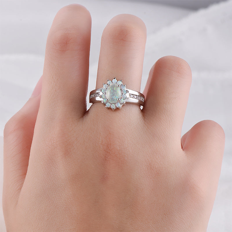 White Fire Opal Australian Flower Ring