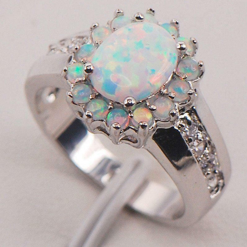 White Fire Opal Australian Flower Ring